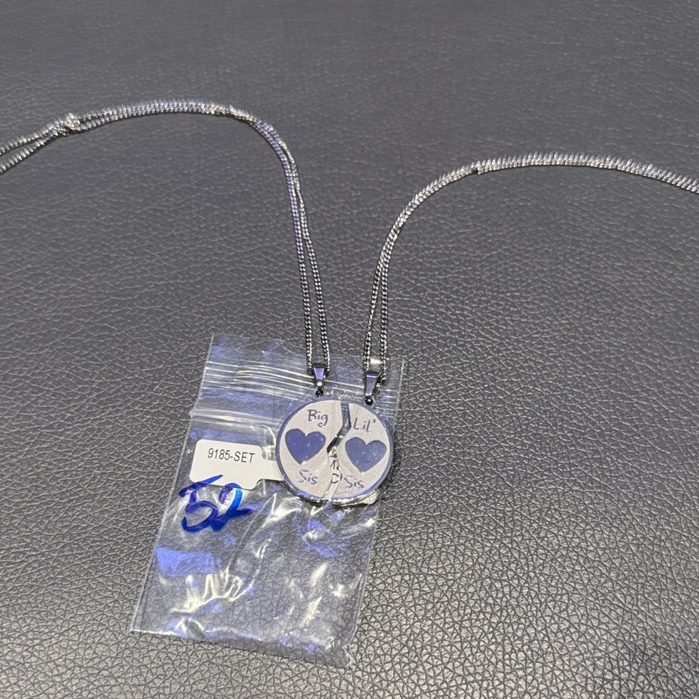 Stainless Big Sis Lil Sis Necklace Set